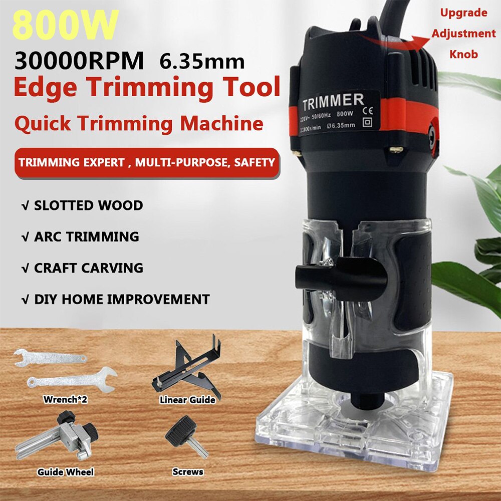 800W 30000rpm Wood Electric Hand Trimmer Woodworking Engraving Slotting Trimming Hand Carving Machine Wood Router Joiners Set