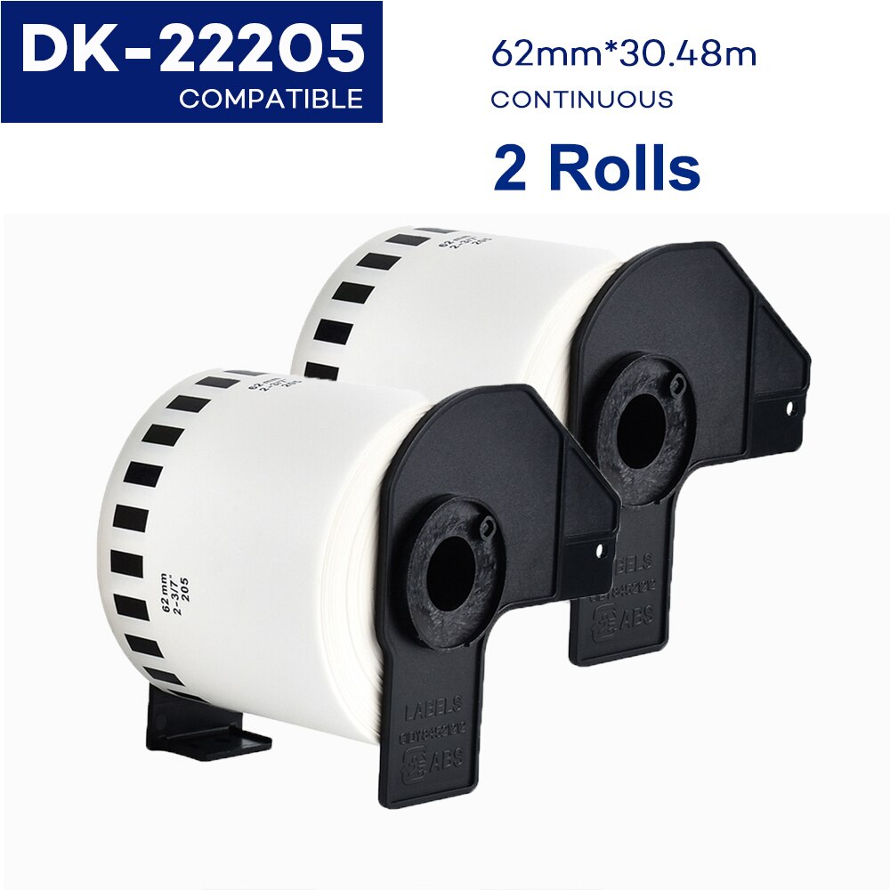 2 etykiety rolkowe kompatybilne z drukarką termiczną Brother QL570 DK 22205 DK11209 DK22205 ciągłe i wycinane standardowe etykiety adresowe: 2Rolls DK-22205