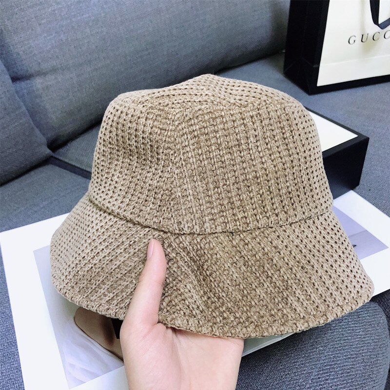 Sombreros de cubo de estilo japonés para mujer, sombrero de cubo informal Vintage, visera coreana, accesorios de ropa de calle: Caqui