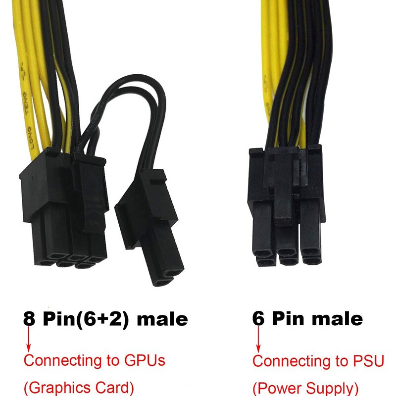 PCIe 6 Pin Male to 8 Pin (6+2) Male PCIe Adapter Power Cable PCI Express Extension Cable 12.5 Inches