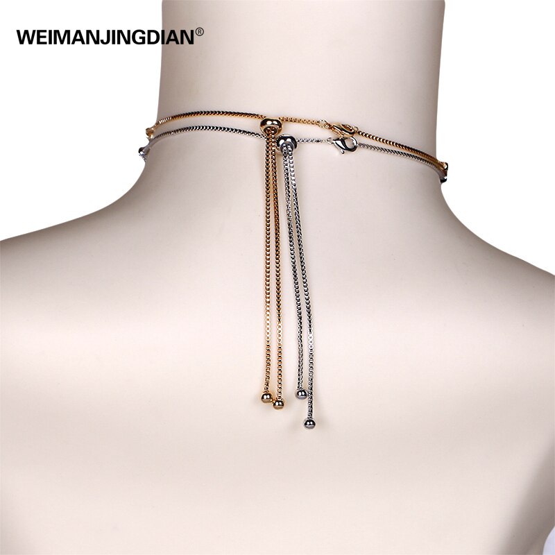 Exquisite Round Cubic Zirconia Choker Necklace Adjustable in White Gold or Yellow Gold Colors