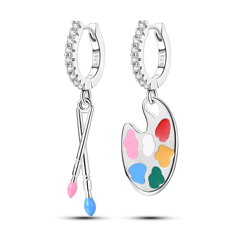 925 Sterling Silver Career Eardrop Musical Note Earrings Painter Microphone Earrings Fit For Women Workplace Birthday: Pink