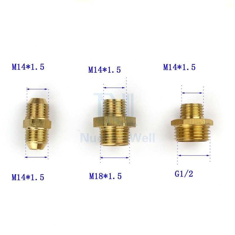 Nuonuowell 1Pc Koperen Pijp Mannelijke Vrouwelijke Schroefdraad Verminderen Connector Messing Adapter M14 M18 M22 1/2&#39;&#39;