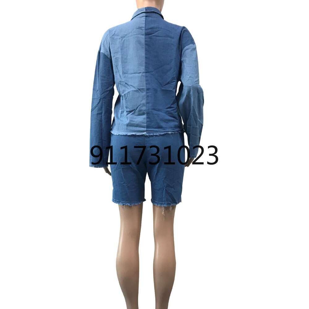 Sales High-end Denim Set Young Daily Free Sweet Solid Full Sleeve Group Knee Length Slim Women 2 Piece Set