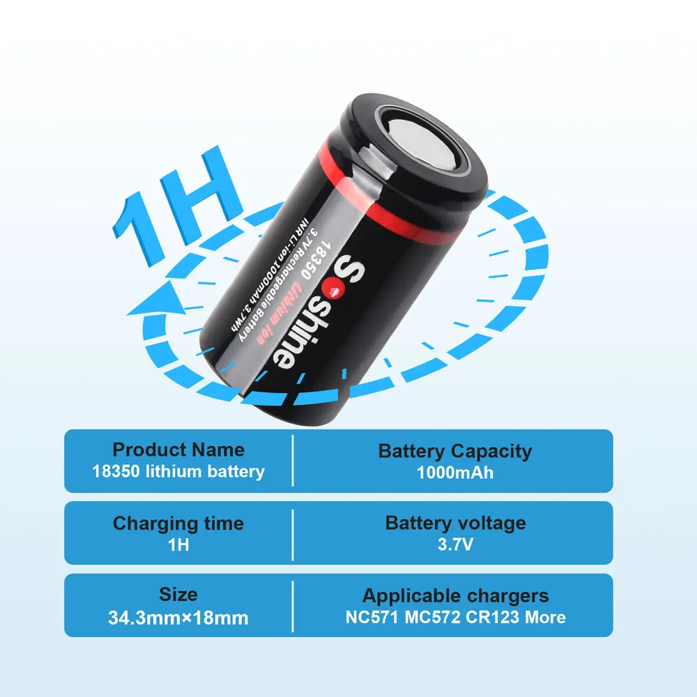 Soshine Li-Ion 18350 Akku 3,7 V 1000 mAh wiederaufladbarer Lithium-Akku 1000 mAh Akkus für Kamera-LED-Taschenlampen Türklingeln