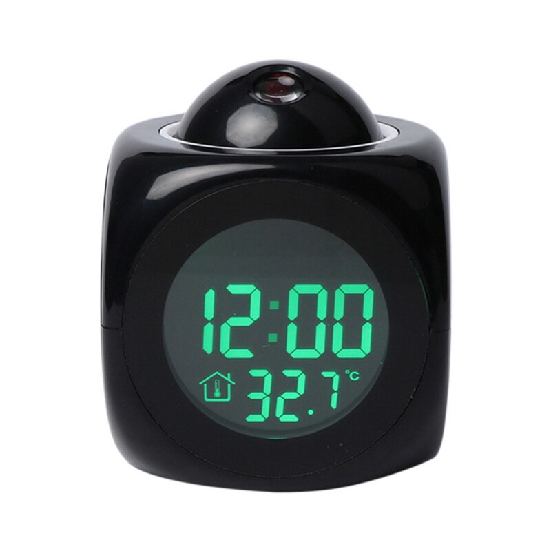 Attention Projection Digital Weather LCD Snooze Clock Bell Alarm Display Backlight LED Projector Home Clock Timer: Black