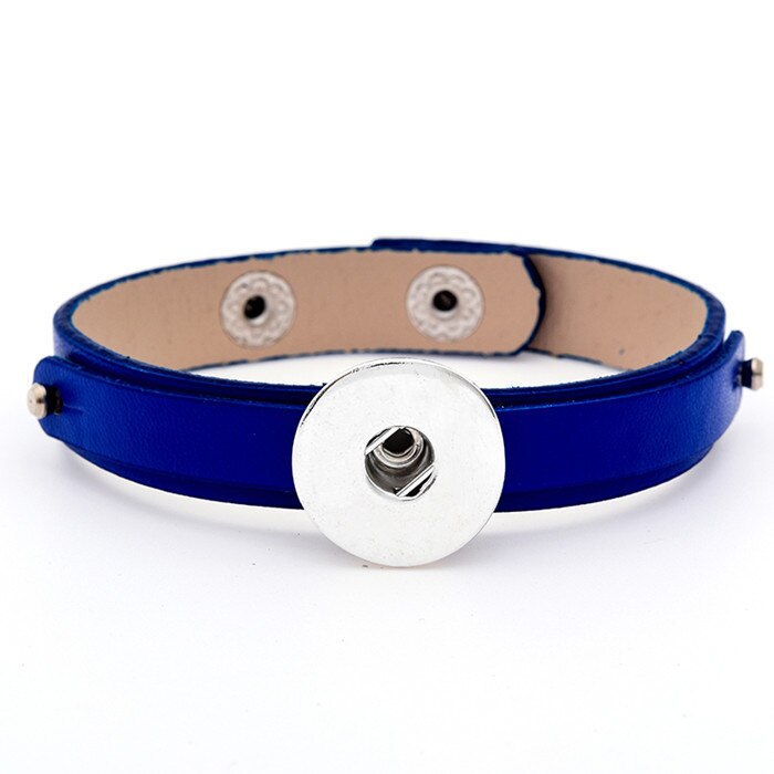 Mode SE0077 Eenvoudige Kleurrijke Leather Snap Armband 21Cm Fit 18Mm Snap Knoppen Sieraden: Blue