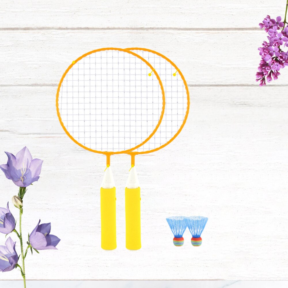 1 sæt farvet badmintonketcher begyndertræning udendørs sports fritids legetøj badmintonsæt til børn, der leger (tilfældig col: Gul