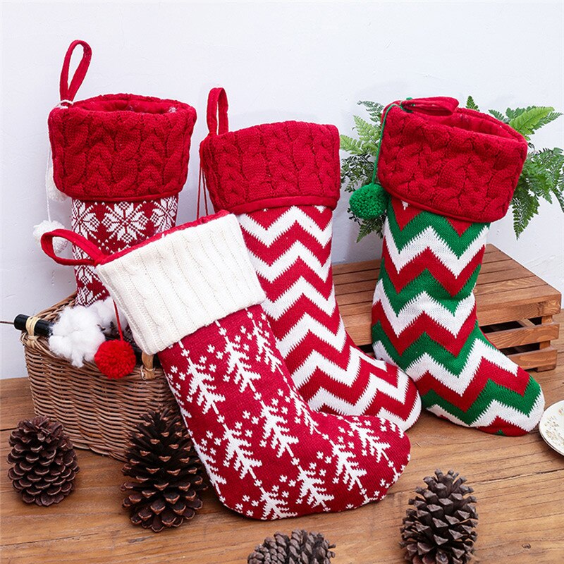 Jaar Kerst Kous Sack Xmas Candy Bag Kerst Decoraties Voor Huis Gebreide Sok Kerstboom Decor