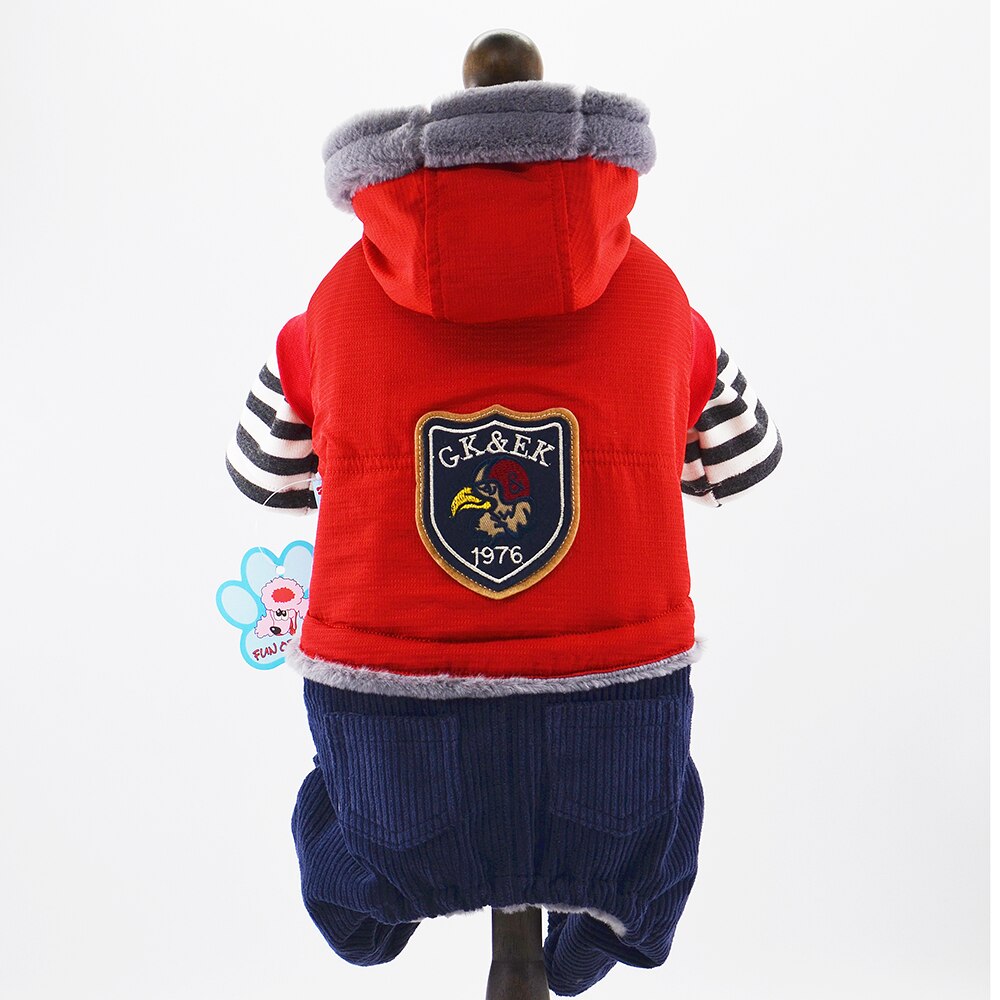 Jongen Hond Kat Jasje met Uil Badge Kat Puppy Fleece Jumpsuit Hoodie Winter Warm Apperal