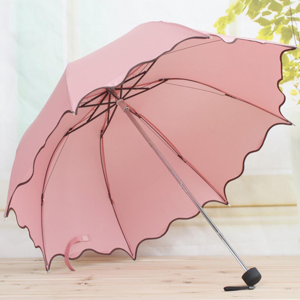 Lovely Foldable Women's Umbrella Lotus Leaves Anti UV Dome Parasol Outdoor Sun/Rain Folding Women's Sun Umbrella