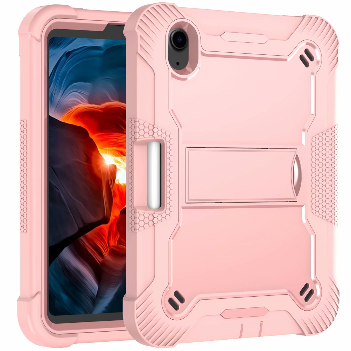3 layers Full Body Protective shockproof hard PC+ Soft Silicone Cover Kickstand Cases for iPad Mini 6 Case: Orange