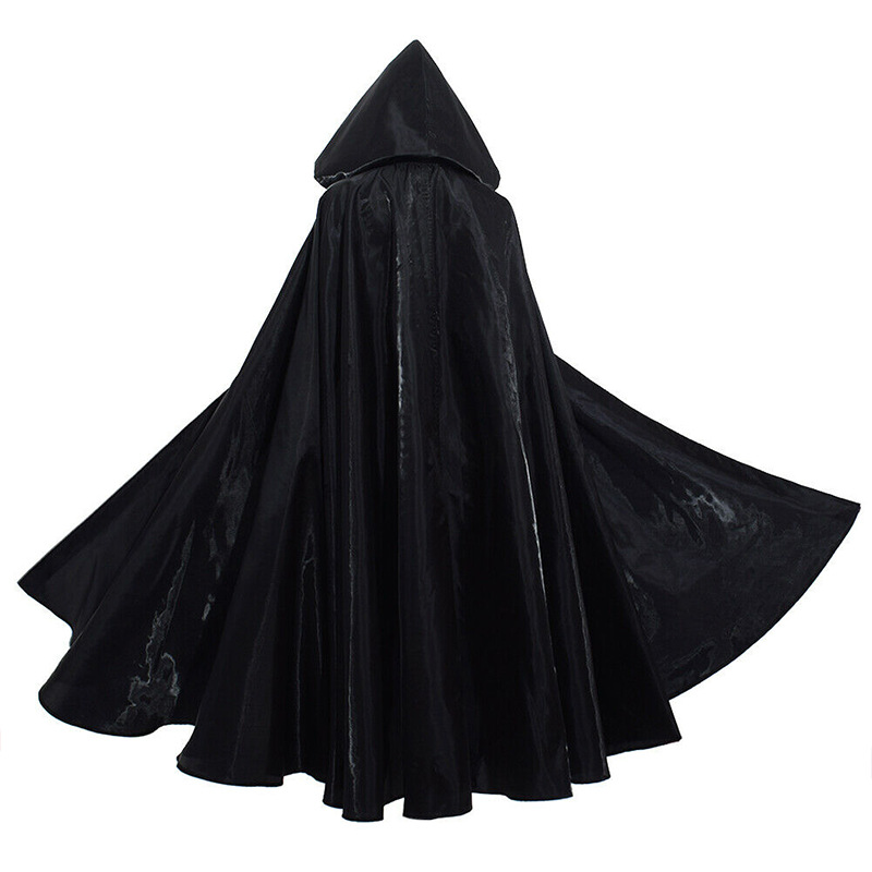 Witchcraft Vampire Robe for Adult, Hooded Long Cloak, Halloween Party, Cosplay Costume, Black, Medieval Cloaks,: XL
