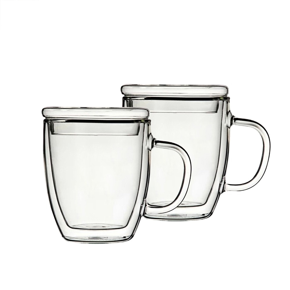 350ml Heat-resistant Mugs Handmade Healthy Coffee Mugs Double Wall Cups Glass Mugs Thermal Insulated with Glass Lid