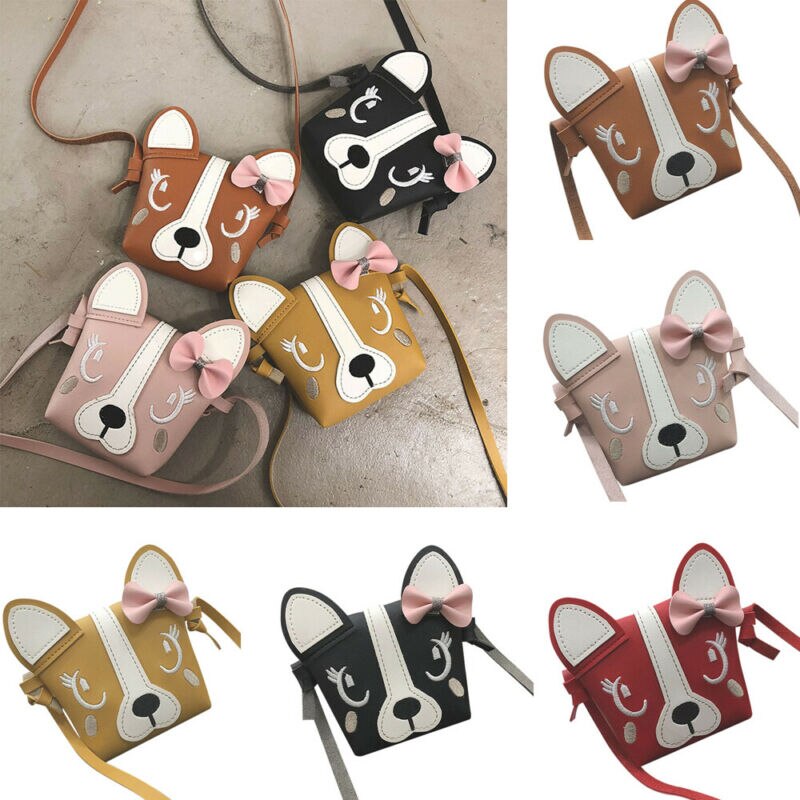 Moda Mini Shoulder Bag Couro PU Cão Bonito Bowknot Crianças Meninas Sacos Do Mensageiro Ocasional Bonito