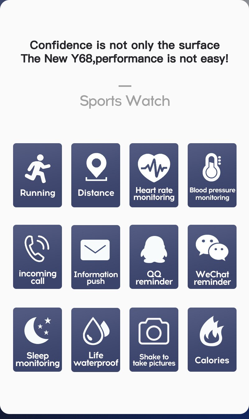 Y68 bluetooth kvinder sport smartwatch mænd vandtæt smart ur pulsmåler smart android relogio fitness tracker
