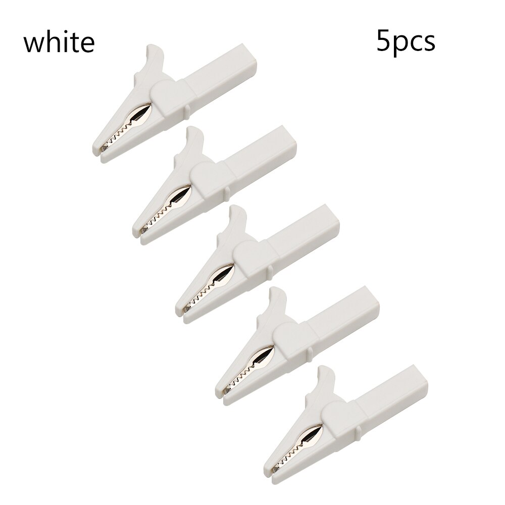 5Pc Plastic Auto Auto Banaanstekker Multimeter Alligator Clip Krokodil Klem Kleurrijke Kabel Probes Batterij Test 55Mm: WHITE