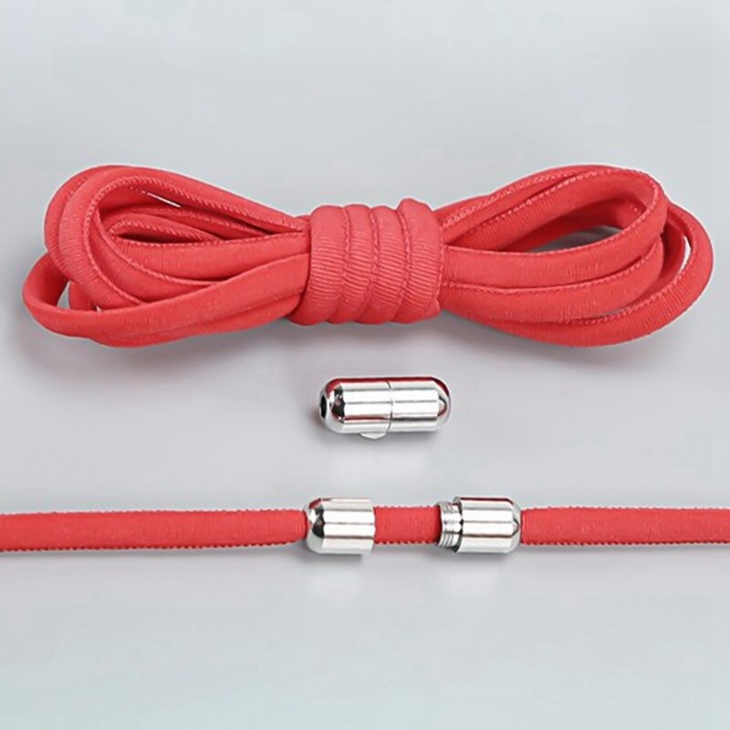 Elastiske hurtige dovne snørebånd med metallås uden slips halvcirkel sko snørebånd til børn og voksne sneakers snørebånd: Rød