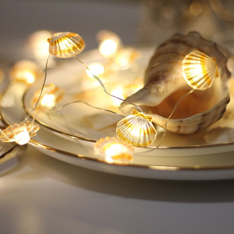 Guirlande lumineuse LED en forme de lapin, carotte, pâques, coquille de mer, lumières féeriques de la saint-valentin, pour chambre à coucher, pour enfants, fête de pâques: shell