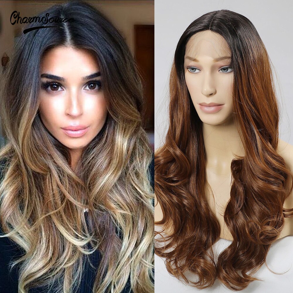 CharmSource Long Natural Wavy Lace Part Synthetic Wigs Light White Blonde for Women Daily Hair High Density Heat Resistant Wig