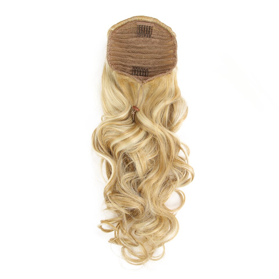 Extensiones de coleta Rubia de 26 pulgadas, coleta de onda suelta con cordón, peluca con Clip, pelo de color gris