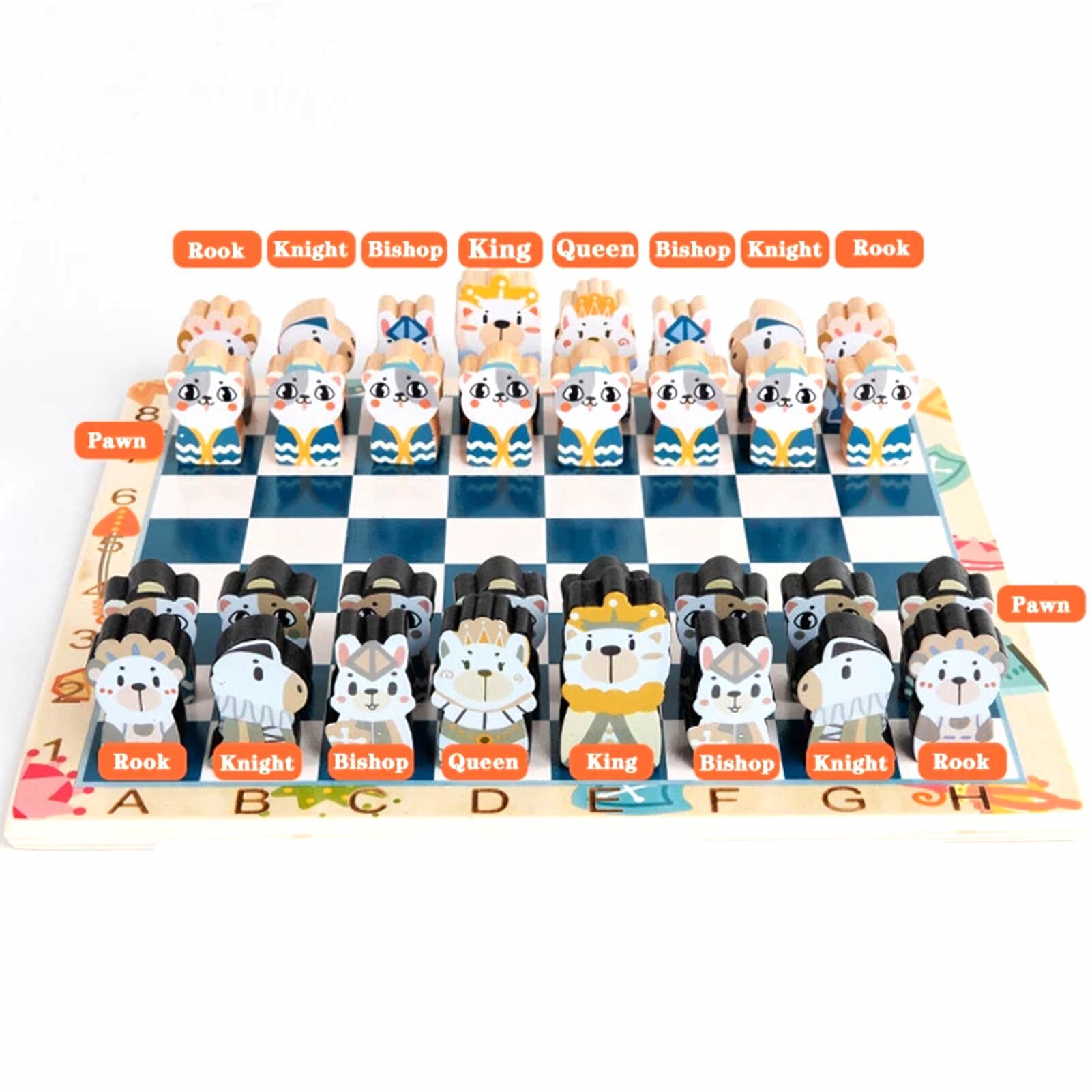 Wooden Chess Set Threadable Cartoon Animal Piece Wooden Chessboard Chess Game Toy For Adult Kids Beginner