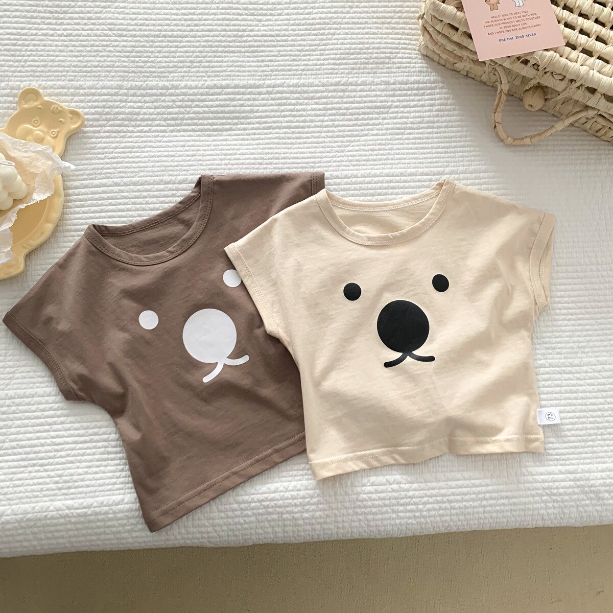 2022 Summer Baby Cartoon T Shirt Cute Bear Print Kids Short Sleeve T Shirts For Boys Girls Cotton O-neck Tops Infant Tee