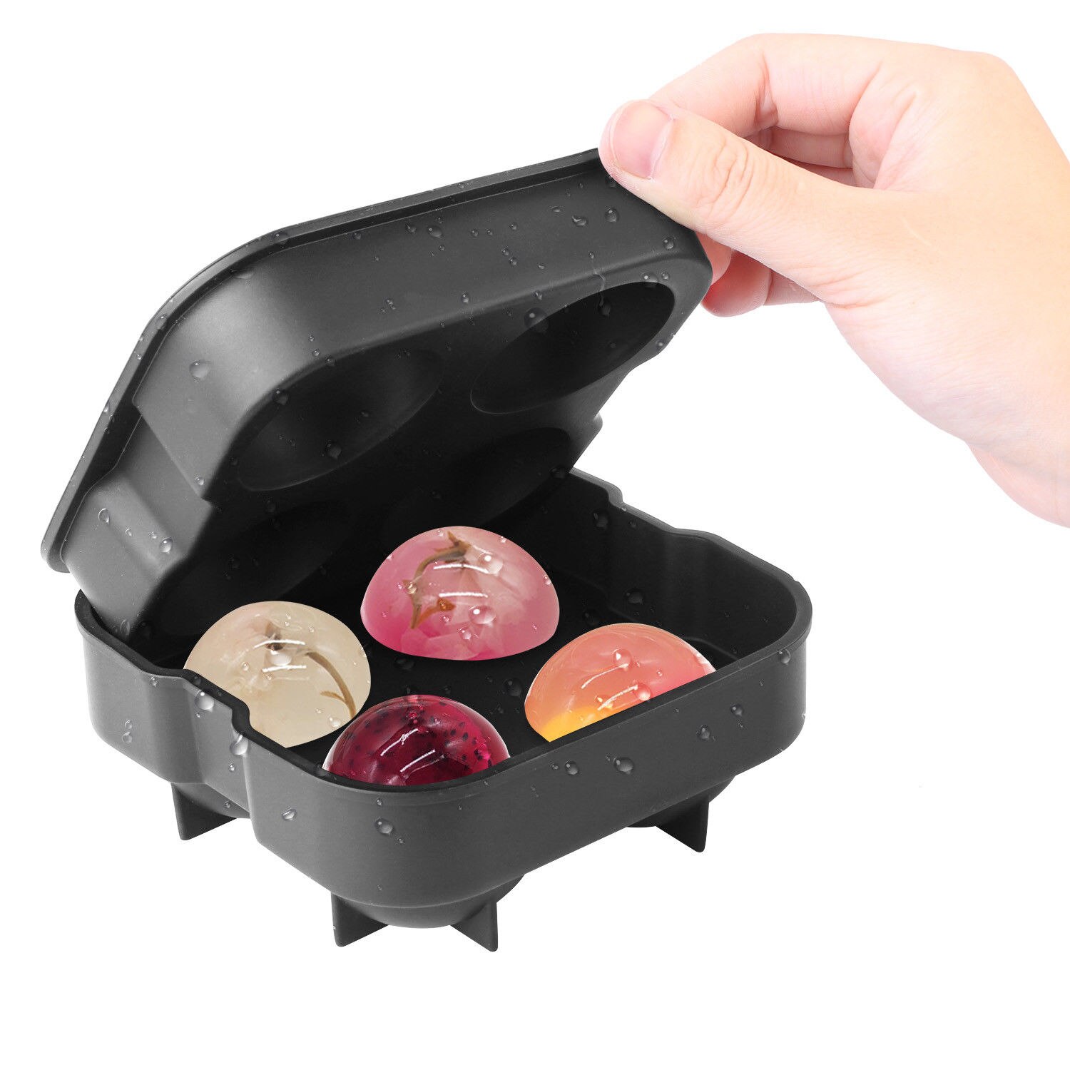 1 st 4 hål rund whisky silikon isbitsbricka form boll iskub bollmaskin form silikon iskula form för festbar: Svart