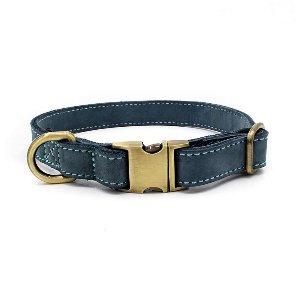 Halsband Voor Kleine Medium Grote Honden Verstelbare Zachte Comfortabele Lederen Huisdier Halsband Met Zware Koperen Metalen Gesp: navy blue / M