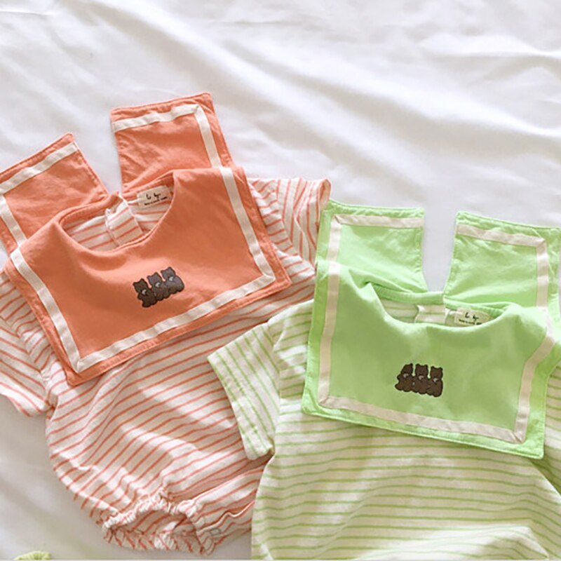 MILANCEL – vêtements d'été pour bébés garçons et filles, body rayé, ours, tenues coréennes une pièce, col Salior,