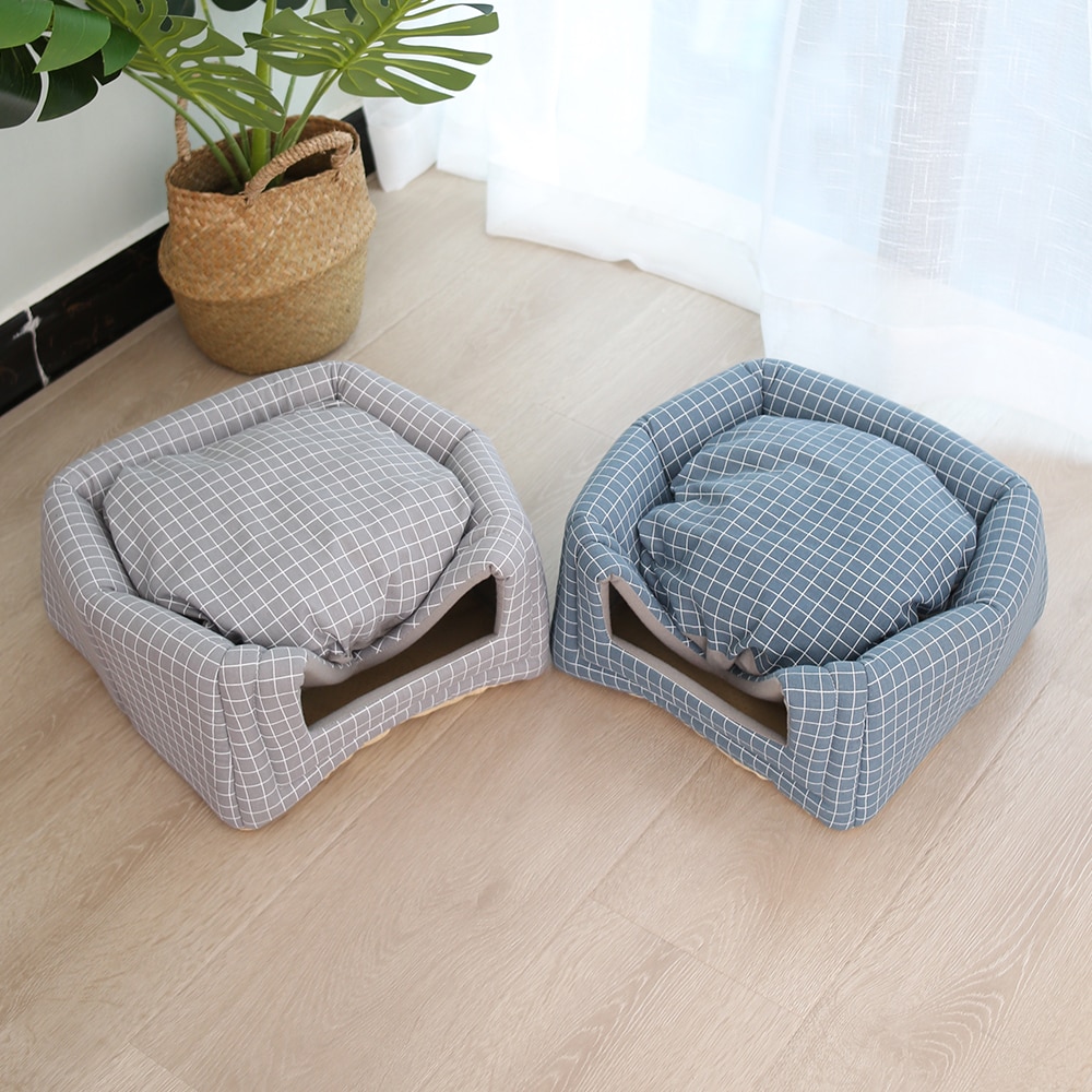 Cama para gato y perro de tela plegable forma de cono suave Casa de gato mascota nido para dormir cálido para gatos lavables suministros para mascotas lindas