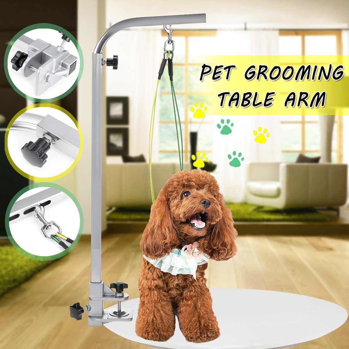 Kjæledyr stål oppheng grooming brakett med slynge justerbar metall bord arm støtte hund katt holder utendørs gadget tau selen