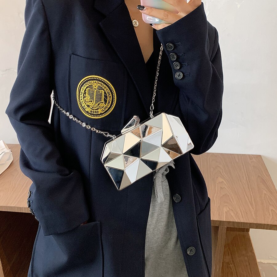 Kvinders #39 tasker til kvinder clutches geometrisk mini fest aftenpung crossbody skuldertaske guld box clutch