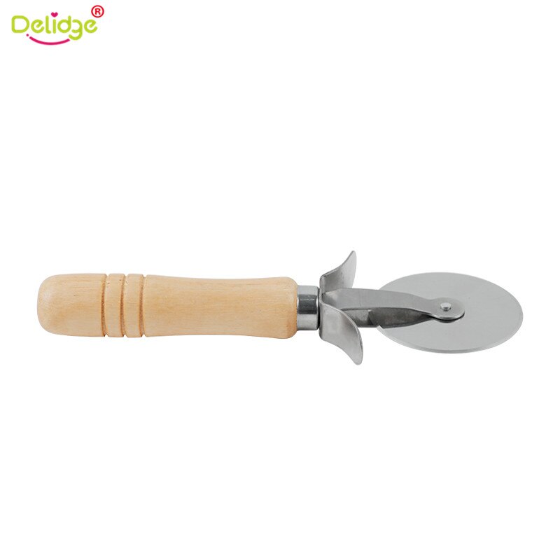 Round Pizza Cutter Stainless Steel With Wooden Handle Pizza Knife Cutter Pastry Pasta Dough Kitchen Baking Tools