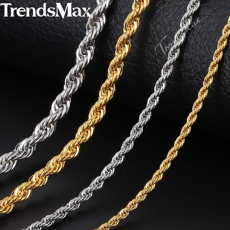 Mannen Vrouwen Gouden Ketting Ketting Touw Link Chain Zilver Goud Kleur Mode Hip Hop Sieraden Voor Mannen 2/3 Mm 55 Cm KGNM122