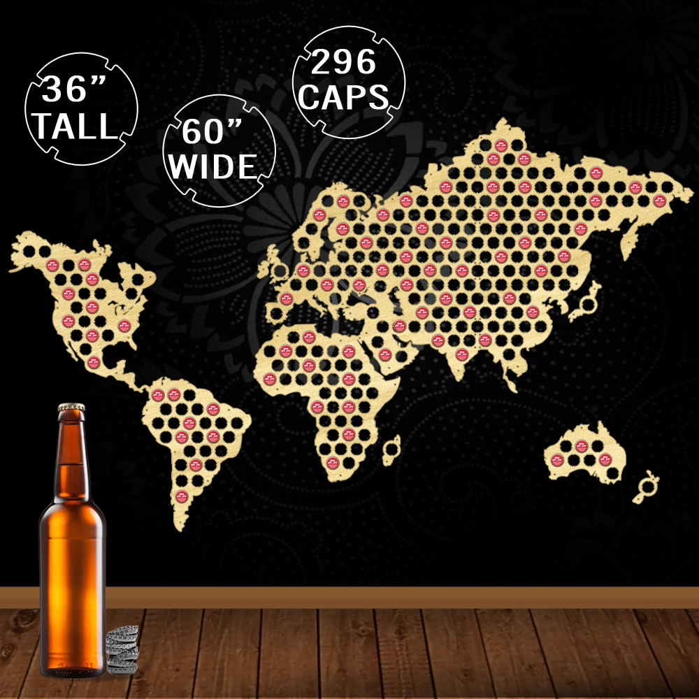 World Map Bottle Beer Cap Map Wooden Craft Wall Art Decorative Cap Collector World Map For Beer Lover