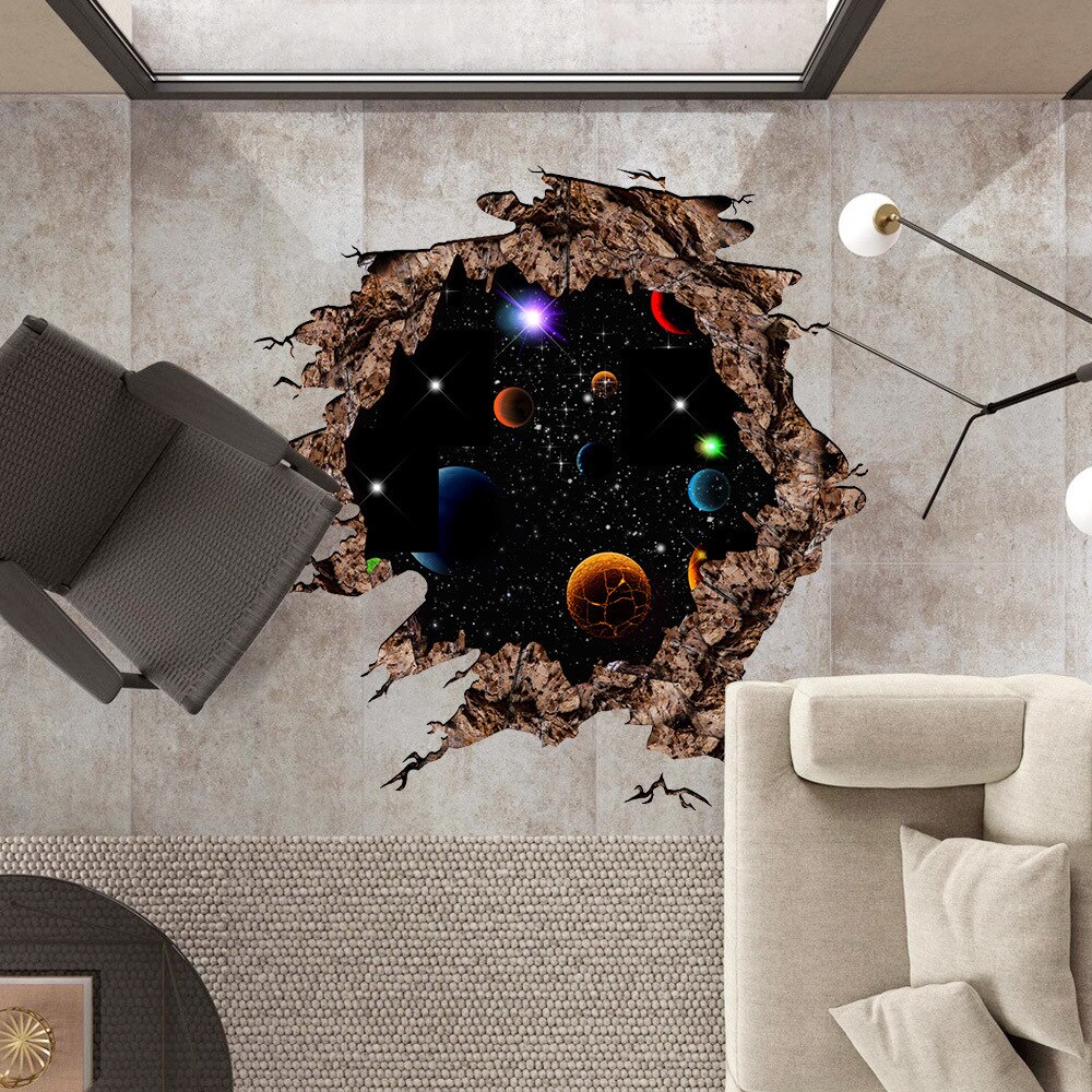 3D Cosmic Space planet Broken wall stickers for kids rooms bedroom nursery home decoration decals murals Break the wall sticker