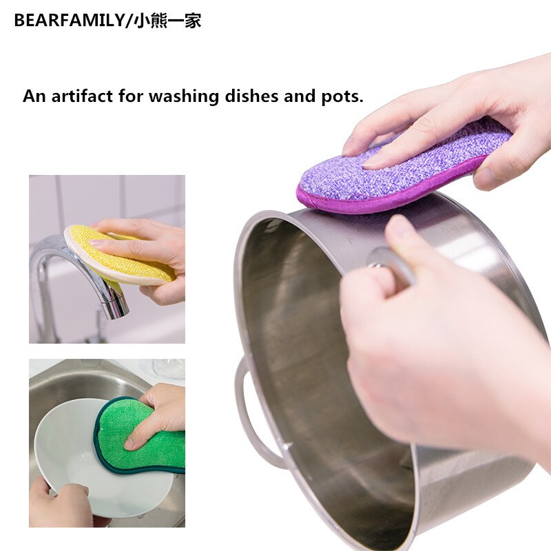 Kitchen Magic Sponge Brush Microfiber Cloth + Non-sticky Bamboo Fiber Double-sided Way Buffer Bathroom Scrub Cleaning Sponges