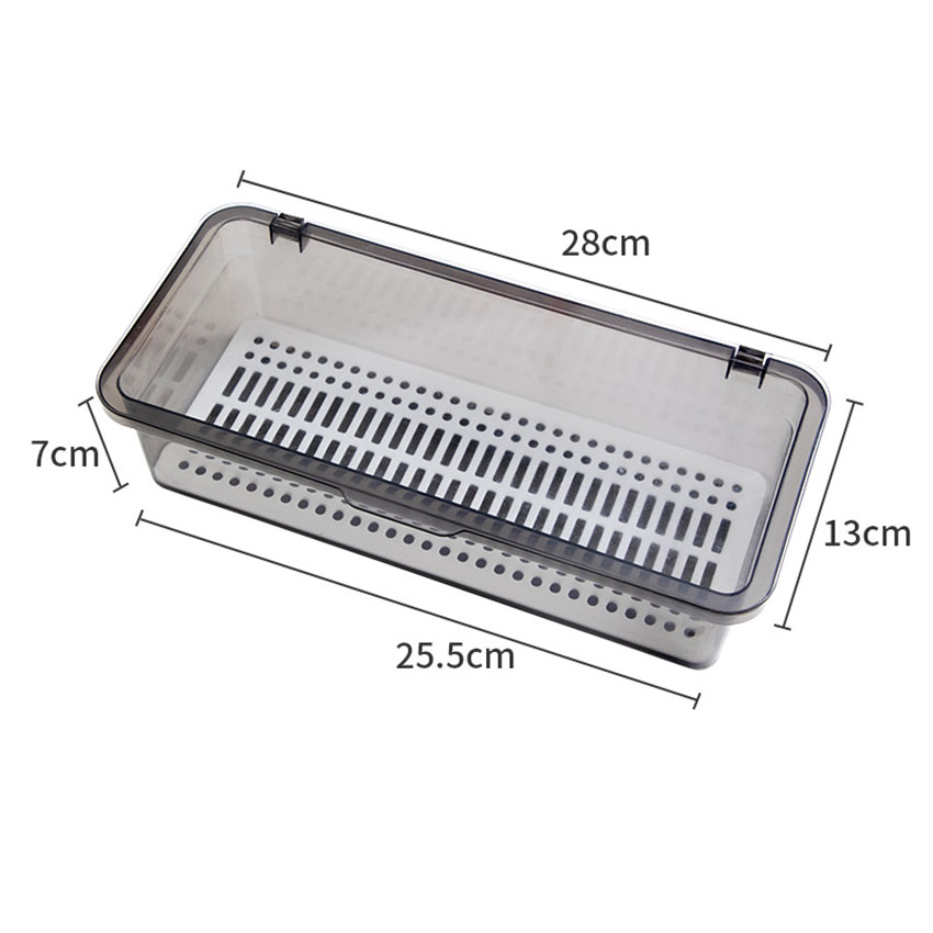 Cutlery Storage Tray Holder Tableware Organizer Spoon Fork Storage Box Plastic Container Cutlery Rack With Lid And Drainer: grey
