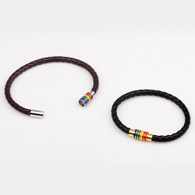 Pulsera de cuero con cabeza magnética de acero inoxidable para hombre, brazalete de cuerda multicapa, joyería gótica