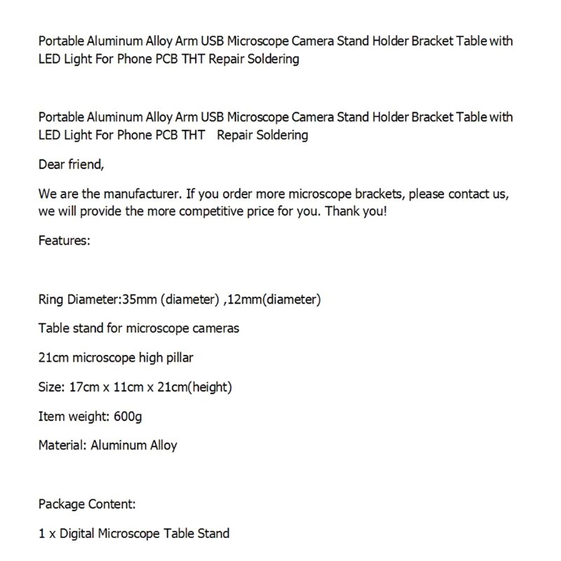 Microscope En Métal Base de Support Support Support pour Microscope D'endoscope