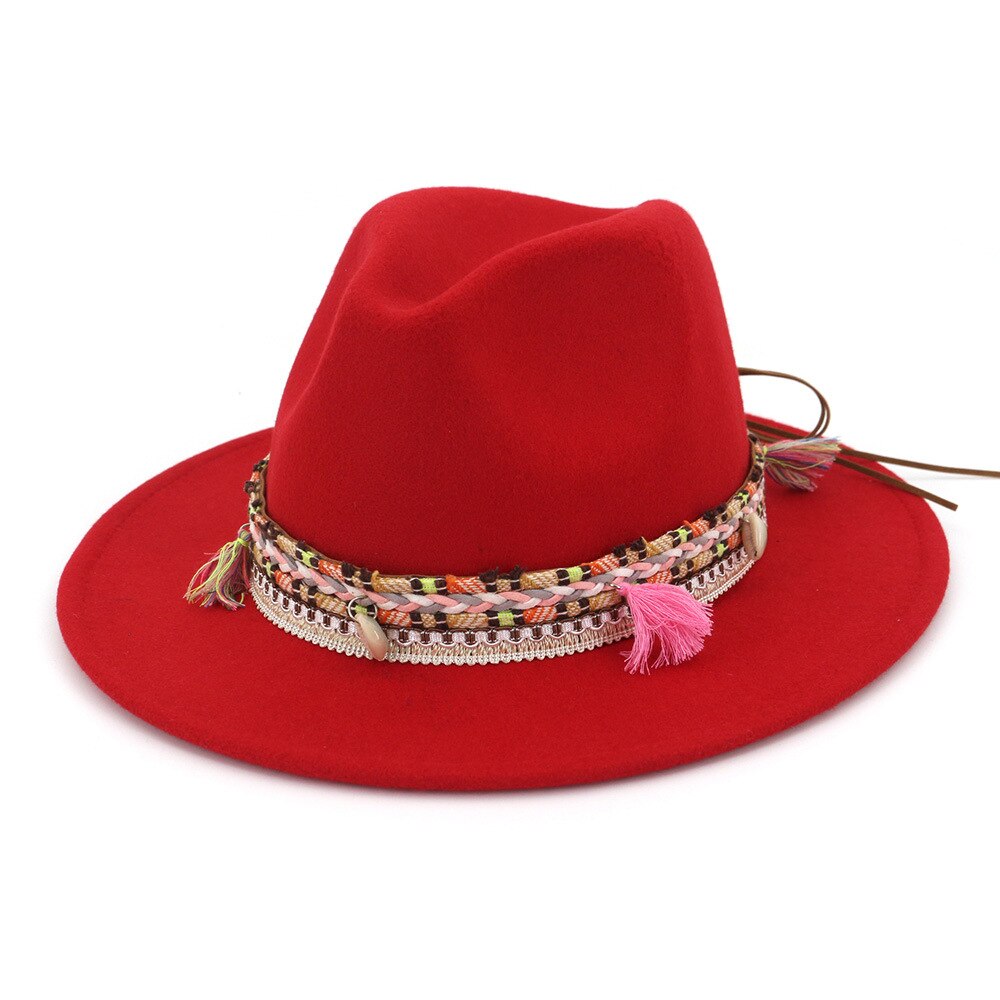 Nationale stijl dames heren wollen fedora hoed voor heren brede rand retro jazz hoed kerk panama paar petten: 11