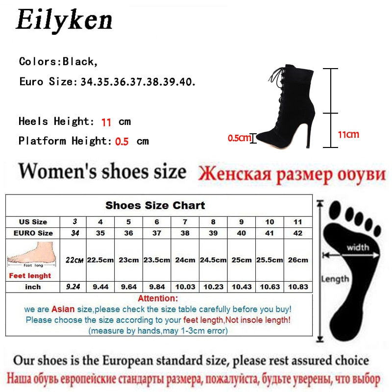 Eilyken punk kvinder ankelstøvler blond op spidset tå høj hæl sorte chelsea støvler pumps 11cm sko til kvinder