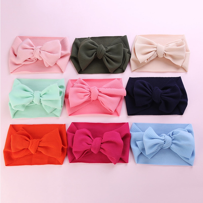 Mooie Big Bows Baby Hoofdband Baby Effen Kleur Haarbanden Zachte Knoop Meisje Haarband Baby Haaraccessoires Tulband
