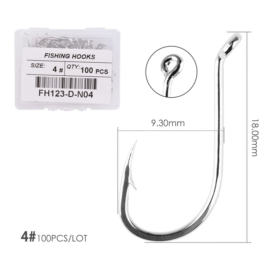 100pcs/ Box Octopus Fishing Hooks High Carbon Chmical Sharpen Barbed Circle Hook Tackle Set 5C Point Hardness Supplier Fishhooks: Size 4