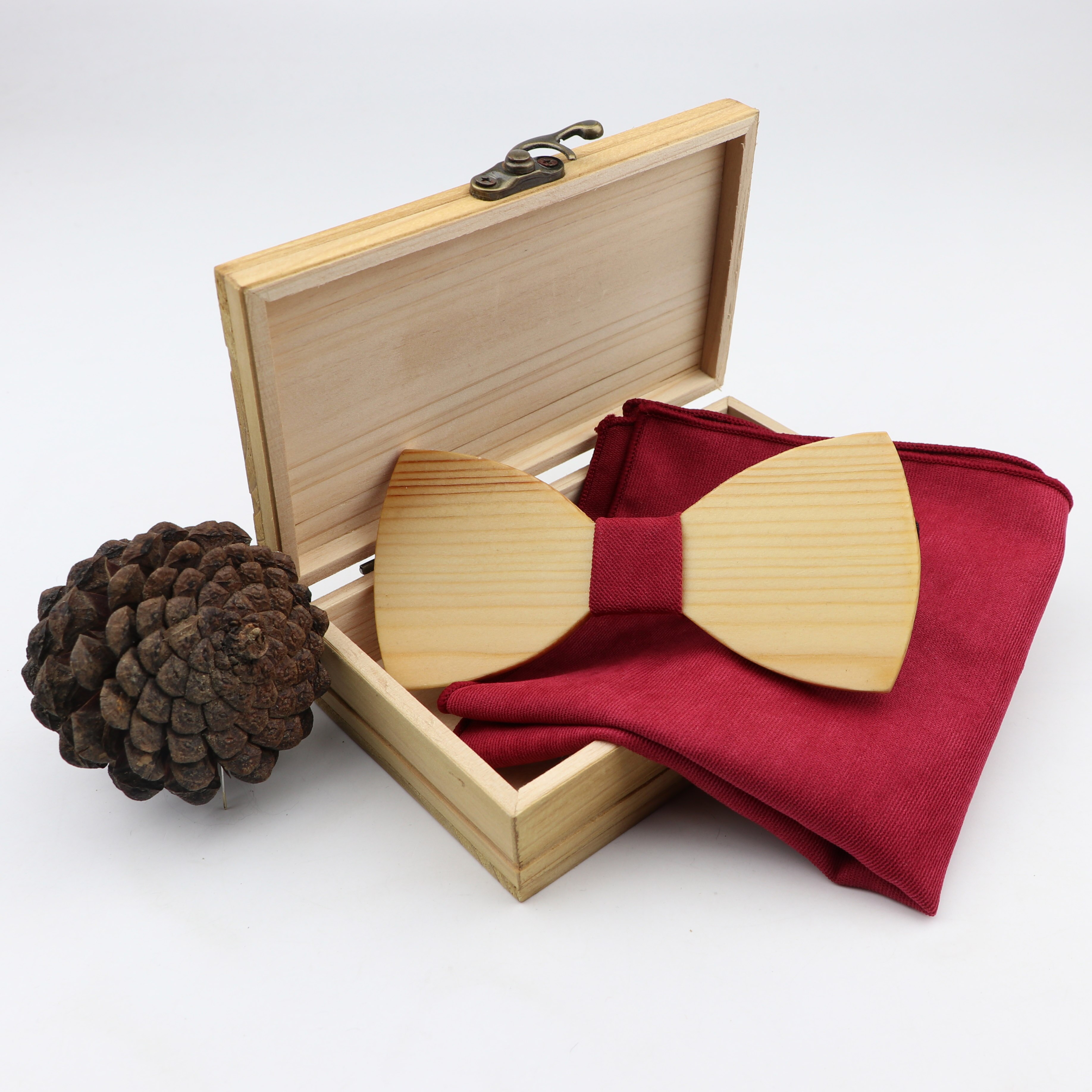 Handgemachte 100% Holz Bogen Krawatten Tasche Platz Set Für Männer Hochzeit Feste Farbe Ganze Holz Butter