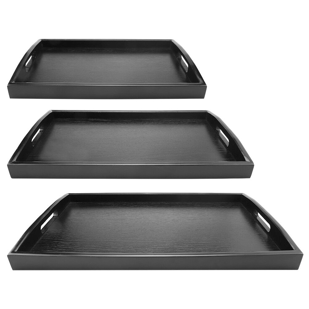 Serving Tray Large Black Wood Rectangle Food Tray Butler Breakfast Trays with Handles Easy to Grip LAD
