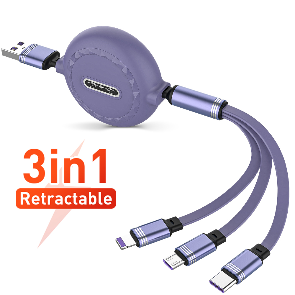 Voor Iphone 13 3in1 8 Pin Micro Usb Type C Kabel Voor Huawei Samsung Usb C Lader Kabel Intrekbare 120cm 3A Opladen Usb C Kabel