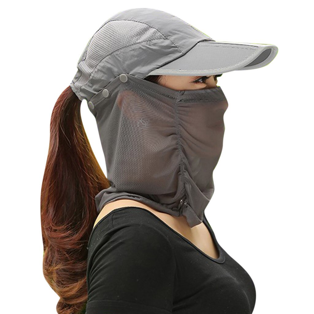 Sombrero de protección solar para mujer, mascarilla facial de 360 grados, gorro de pesca de anti UV, gorra plegable transpirable: A