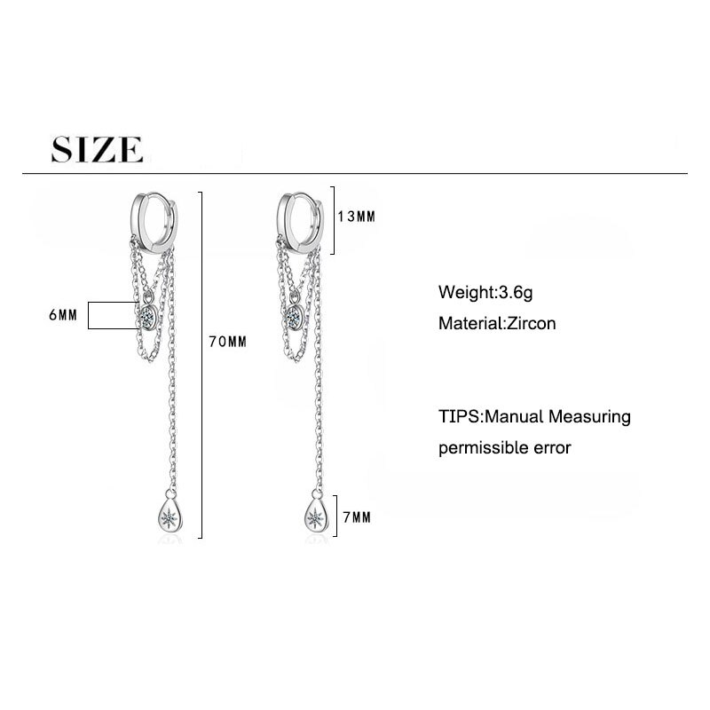 ANENJERY 925 Sterling Silber Lange Quaste Wasser Tropfen Ohrringe Für Frauen Handgemachten Schmuck S-E1071